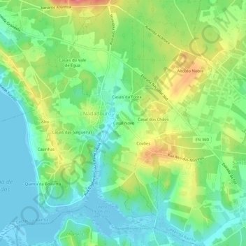 Mapa topográfico Covões, altitude, relevo