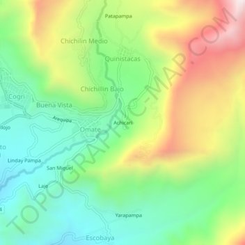Mapa topográfico Achicari, altitude, relevo