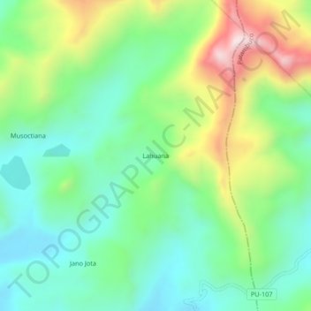 Mapa topográfico Lahuana, altitude, relevo