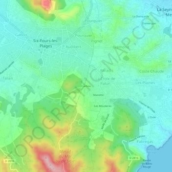 Mapa topográfico Cachou, altitude, relevo