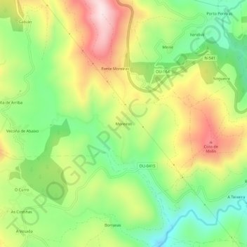 Mapa topográfico Moreiras, altitude, relevo