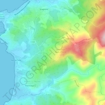 Mapa topográfico Alzone, altitude, relevo