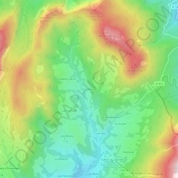 Mapa topográfico Les Minets, altitude, relevo