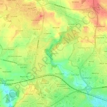 Mapa topográfico Bernard, altitude, relevo
