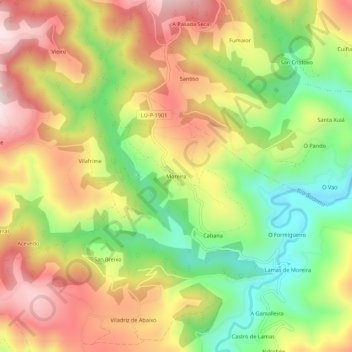Mapa topográfico Moreira, altitude, relevo