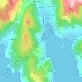 Mapa topográfico Corcubión, altitude, relevo