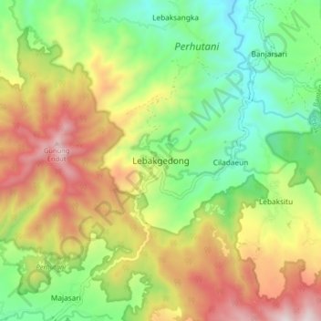 Mapa topográfico Lebakgedong, altitude, relevo