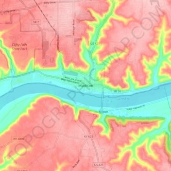 Mapa topográfico Madison, altitude, relevo
