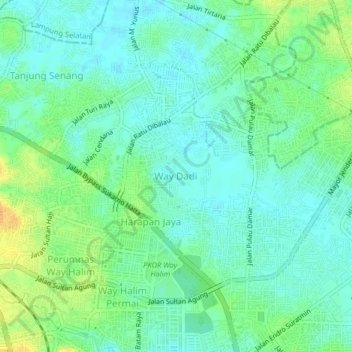 Mapa topográfico Way Dadi, altitude, relevo