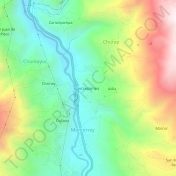 Mapa topográfico Secsepampa, altitude, relevo