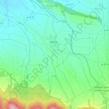 Mapa topográfico Urbia, altitude, relevo