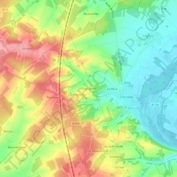 Mapa topográfico Chez Bertit, altitude, relevo