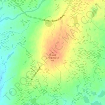 Mapa topográfico Bread and Cheese Hill, altitude, relevo