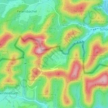Mapa topográfico Wengelsbach, altitude, relevo