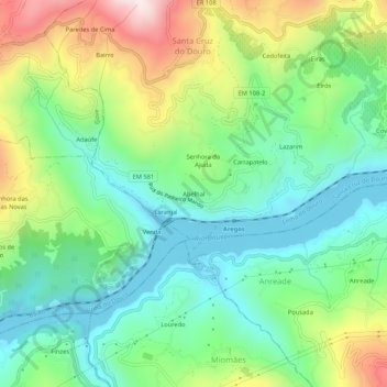 Mapa topográfico Abelhal, altitude, relevo