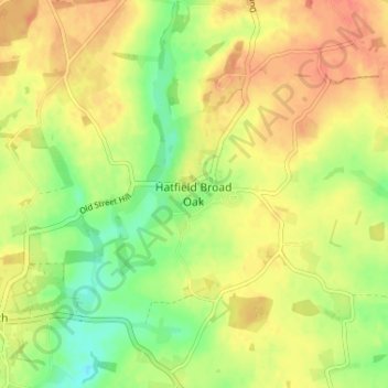 Mapa topográfico Hatfield Broad Oak, altitude, relevo