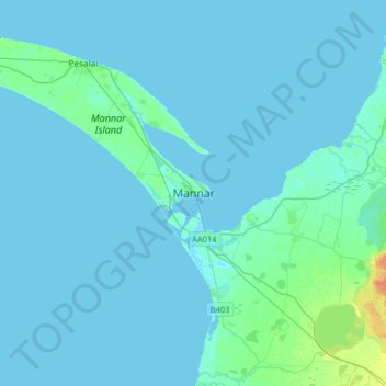 Mapa topográfico Mannar, altitude, relevo