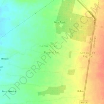 Mapa topográfico Pajonal Bajo, altitude, relevo