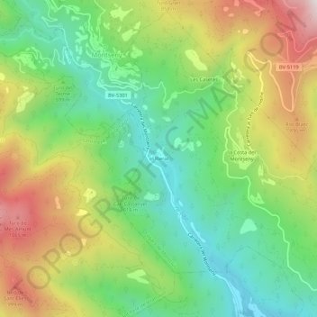 Mapa topográfico el Rieral, altitude, relevo