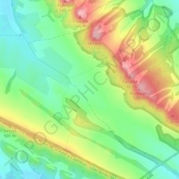 Mapa topográfico Montebajo, altitude, relevo