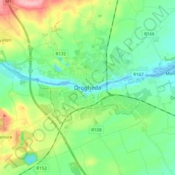 Mapa topográfico Drogheda, altitude, relevo