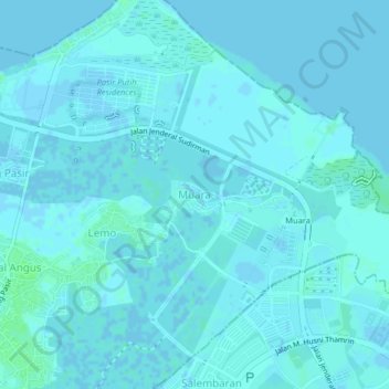 Mapa topográfico Muara, altitude, relevo