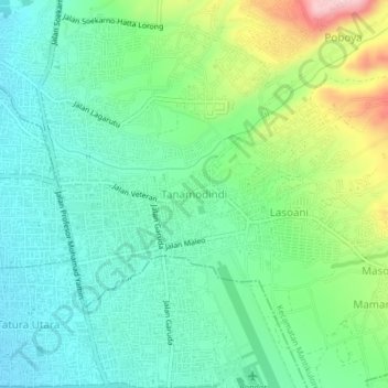 Mapa topográfico Tanamodindi, altitude, relevo
