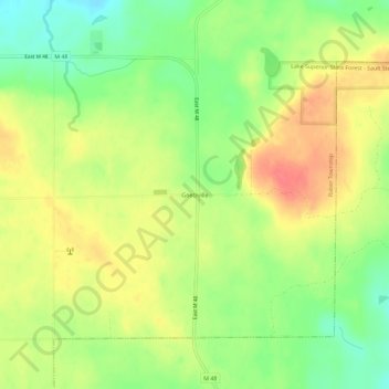 Mapa topográfico Goetzville, altitude, relevo