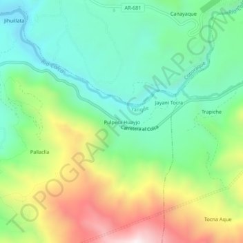 Mapa topográfico Pulpera Huayjo, altitude, relevo