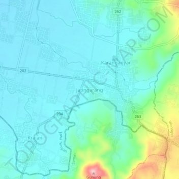 Mapa topográfico Jatingarang, altitude, relevo