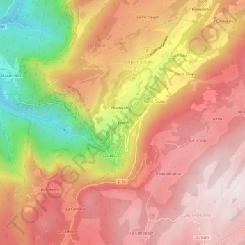 Mapa topográfico L'Evalide, altitude, relevo