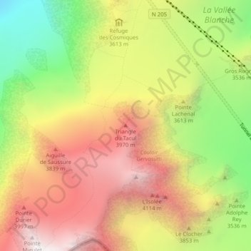 Mapa topográfico Triangle du Tacul, altitude, relevo