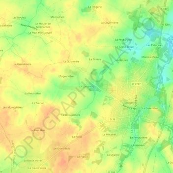 Mapa topográfico Le Landreau, altitude, relevo