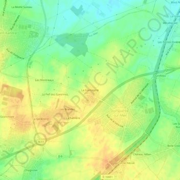 Mapa topográfico La Fromagère, altitude, relevo