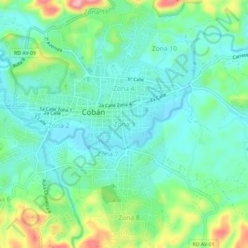 Mapa topográfico Zona 3, altitude, relevo