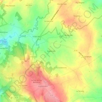 Mapa topográfico Busseroles, altitude, relevo