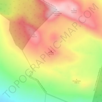 Mapa topográfico Kohala, altitude, relevo