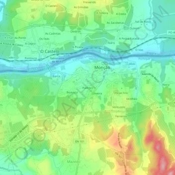 Mapa topográfico Padrões, altitude, relevo