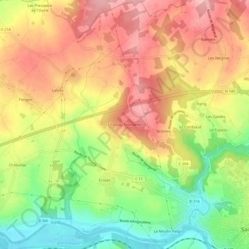 Mapa topográfico Château-Trompette, altitude, relevo