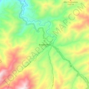 Mapa topográfico Pueblo Rico, altitude, relevo