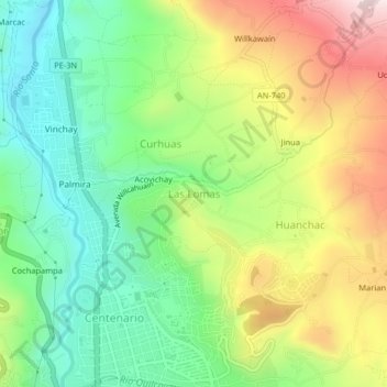 Mapa topográfico Las Lomas, altitude, relevo