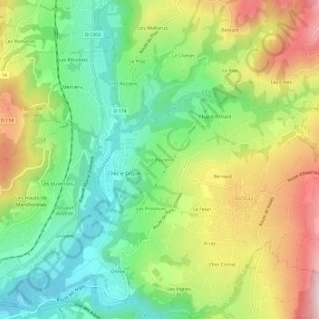 Mapa topográfico Le Pautex, altitude, relevo