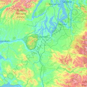 Mapa topográfico Thurston, altitude, relevo