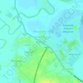Mapa topográfico Manyarejo, altitude, relevo