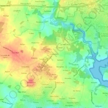 Mapa topográfico Botquelen, altitude, relevo