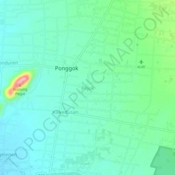 Mapa topográfico Pojok, altitude, relevo