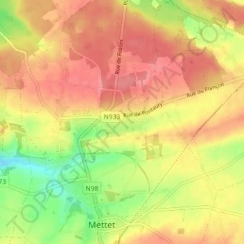 Mapa topográfico Pontaury, altitude, relevo
