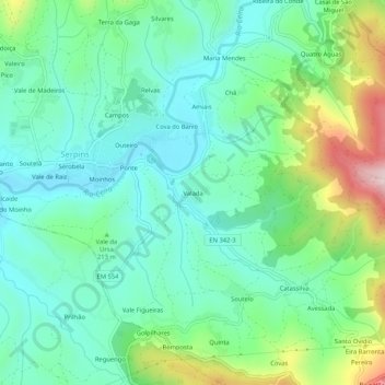 Mapa topográfico Valada, altitude, relevo