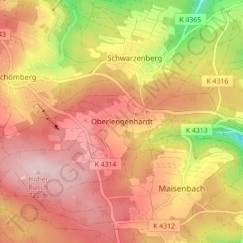 Mapa topográfico Oberlengenhardt, altitude, relevo