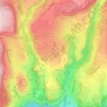 Mapa topográfico Vieu, altitude, relevo